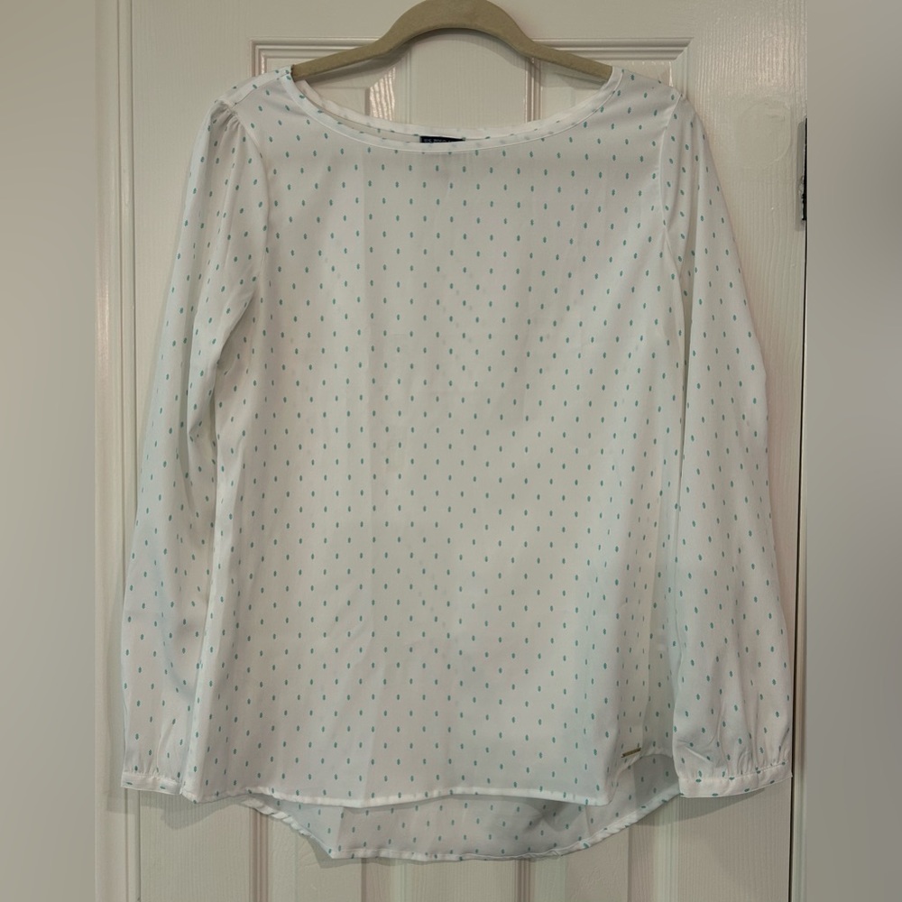 White and Green Blouse Size M